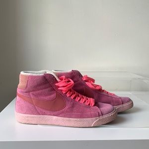 Pink Nike Blazer suede high tops